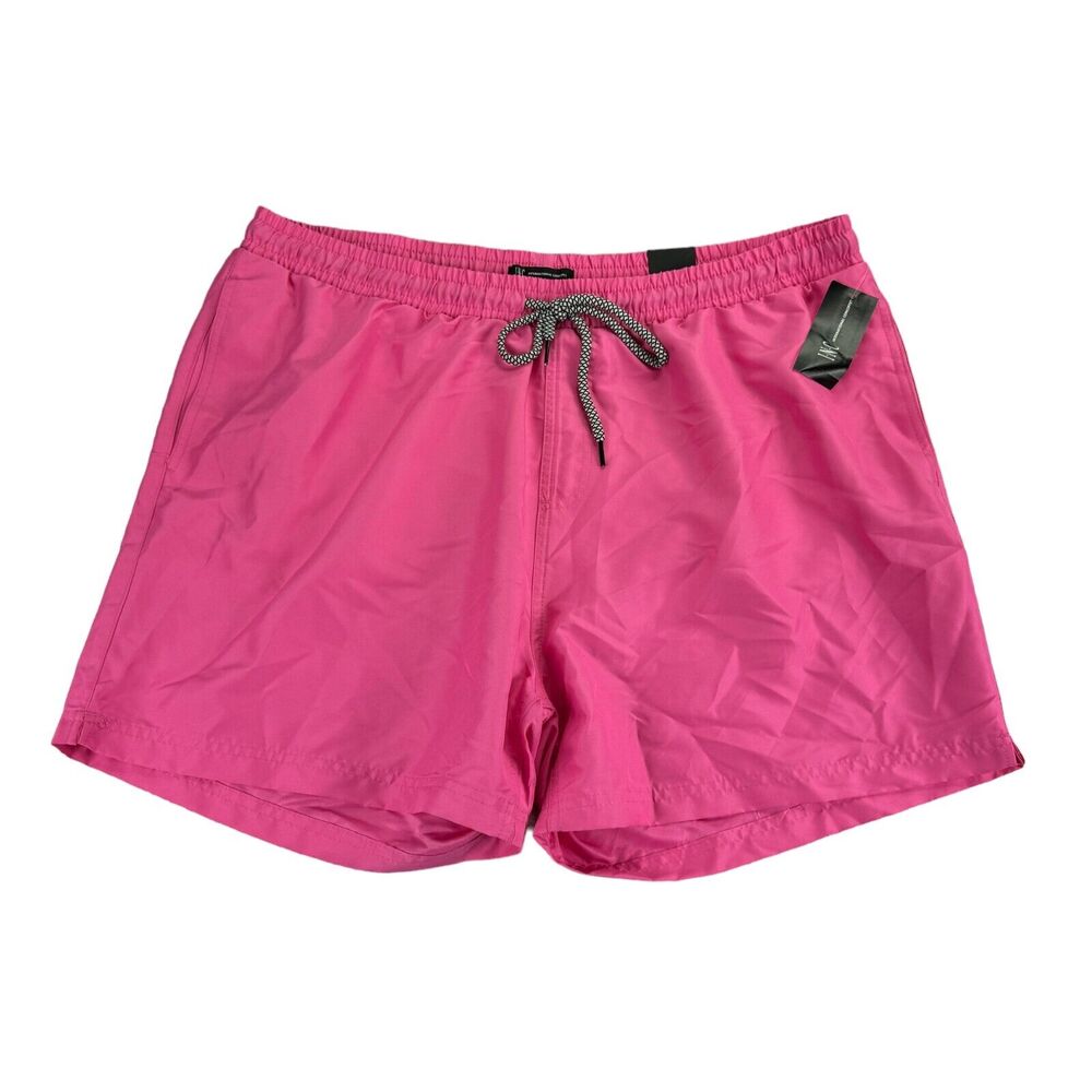 INC Mens Regular Fit Quick Dry Solid 5" Swim Trunks Sangria Pink 2XL